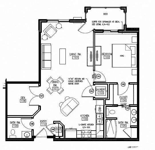 Floor plan for 1 bed, 1.5 baths, 903 sqft